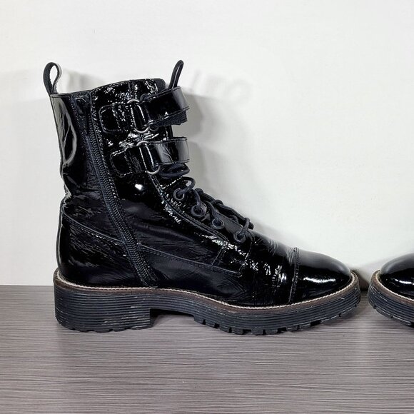 Shellys London Tyra Combat Boots Black Patent Leather, Womens Size 38 (US 7.5-8) - Picture 7 of 13